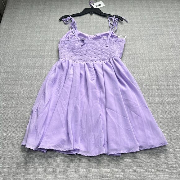 Lilac Babydoll Mini Dress 6 Fairycore‎ Y2K Sweetheart Tie Straps Flowy Purple - Picture 3 of 8